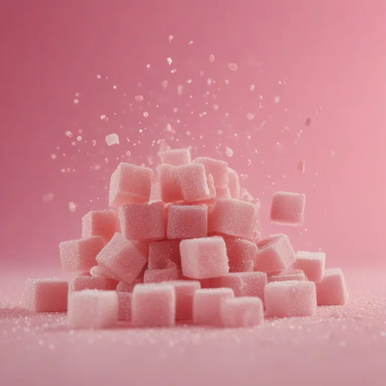 Pink Sugar Cubes Falling and Landing - Food - AI generated image