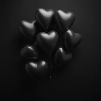 Midnight Black Heart Balloons Reflective - Event - AI generated image