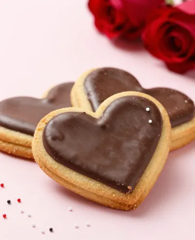 Heart-Shaped Cookies with Chocolate Glaze - Food - AI generated image