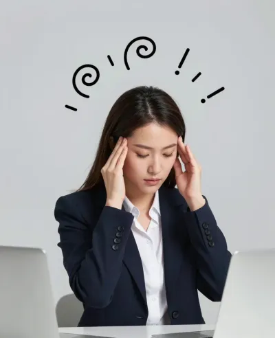 Anxious Office Worker at Desk - People - AI generated image