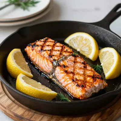 Grilled Salmon Fillet in Cast Iron Skillet - Food - AI generated image