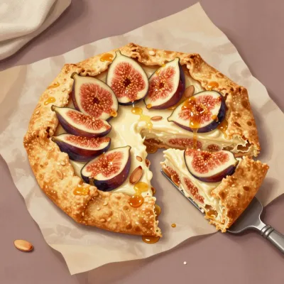 Fig-Almond Galette with Sliced Fig and Syrup - Bakery - AI generated image