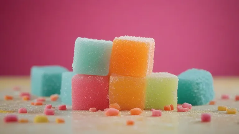 Neon Candy Pop Cubes Glistening in Soft Light - Food - AI generated image