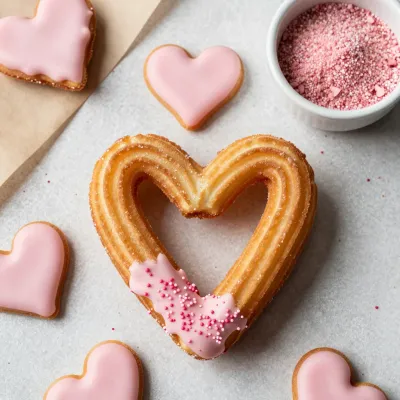 Heart-Shaped Churros with Pink Icing - Food - AI generated image