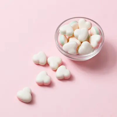 Heart-Shaped Mints in Glass Bowl - Food - AI generated image