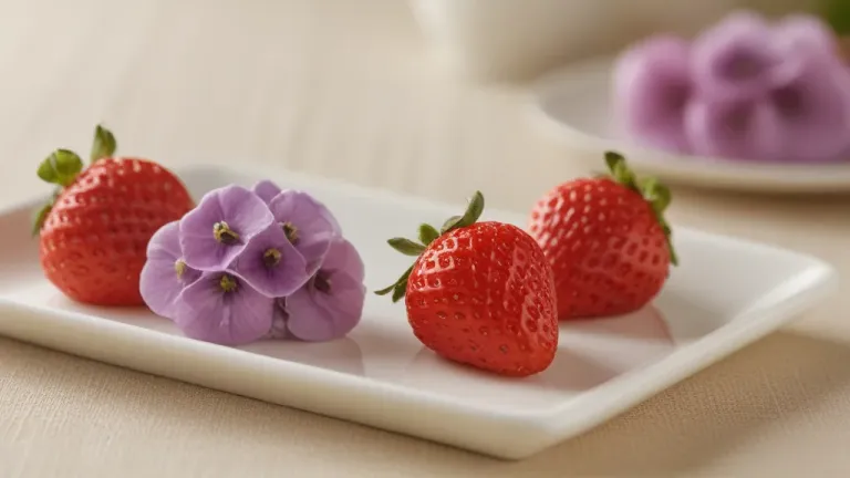 Glazed Strawberries with Purple Edible Flowers - Food - AI generated image