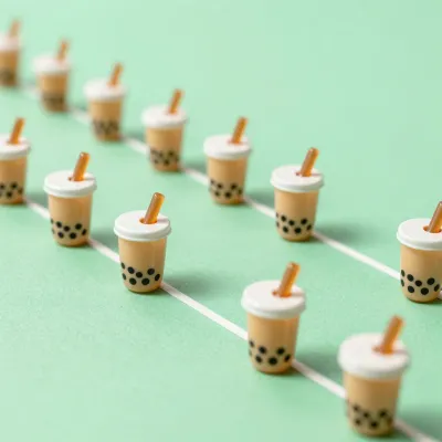 Bubble Tea Cups Arranged in Grid with Tapioca Pearls - Food - AI generated image
