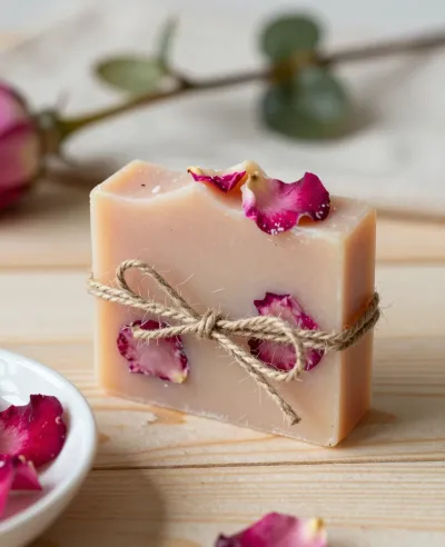 Rustic Rose Petal Soap Bar - Soap - AI generated image