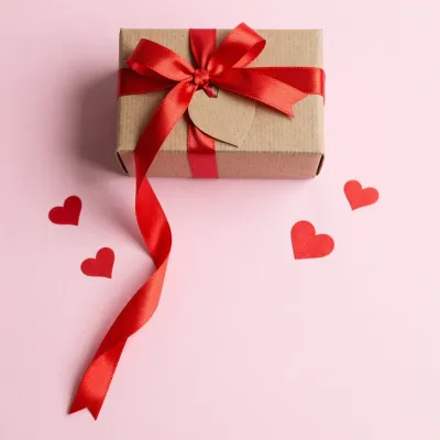 Gift Box with Red Ribbon and Hearts - Gifts - AI generated image