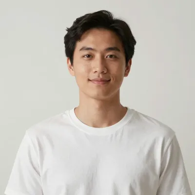 Young Man Smiling in White T-Shirt - Portrait - AI generated image
