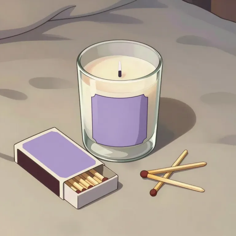 Lavender Candle with Matches Softly Lit - Still Life - AI generated image