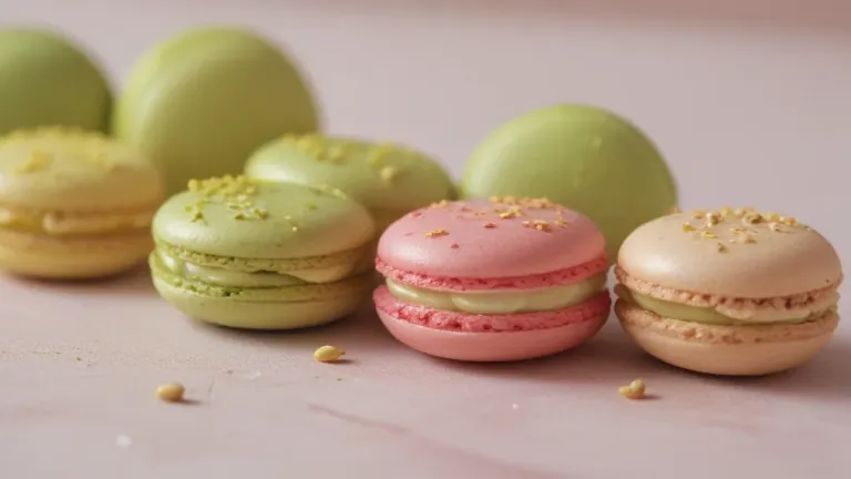 Pastel Macarons with Edible Gold Sprinkles - Food - AI generated image