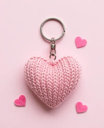 Knitted Heart Keyring with Felt Hearts - Accessories - AI generated image