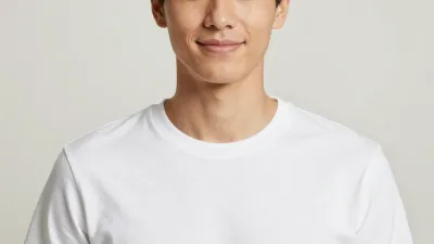 Man in White T-Shirt Smiling - Portrait - AI generated image