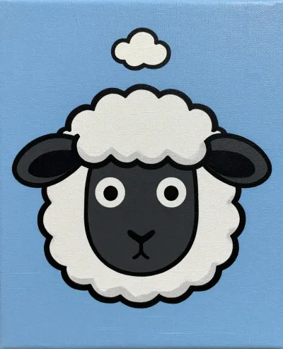 Sheep with Black Face and Ears on Light Blue Background - Animal - AI generated image