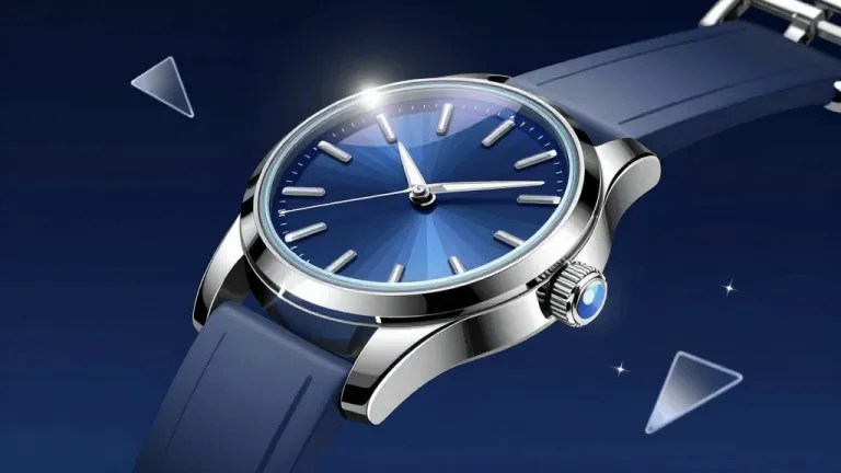 Blue Dial Wristwatch Reflective Surface Close-Up - Fashion - AI generated image