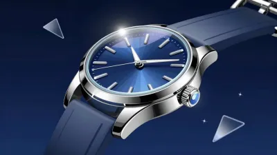 Blue Dial Wristwatch Reflective Surface Close-Up - Fashion - AI generated image
