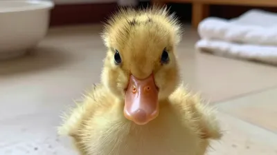 Yellow Duckling Booping Beak - Wildlife - AI generated image