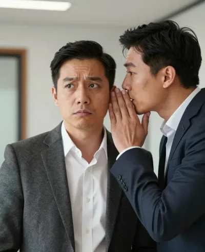 Whispering Businessmen in Office Setting - Business - AI generated image