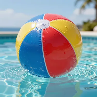 Inflatable Beach Ball Floating in Pool - Summer - AI generated image