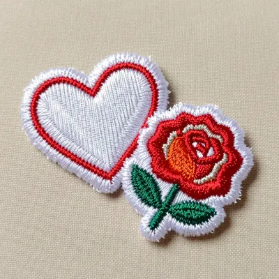 Embroidered Heart and Rose Patches - Embroidery - AI generated image