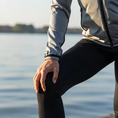 Athlete Stretching by the Lake - Athletic - AI generated image