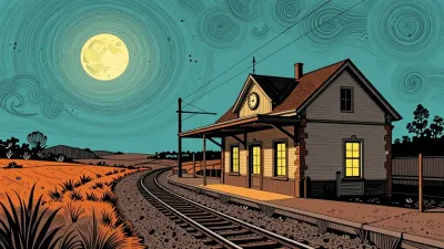 Abandoned Train Station Moonlit Night - Architecture - AI generated image