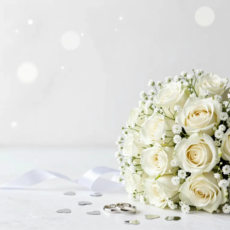 White Rose Bouquet with Baby's Breath - Flowers - AI generated image