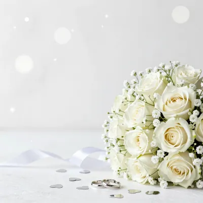 White Rose Bouquet with Baby's Breath - Flowers - AI generated image