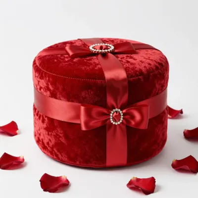 Velvet Gift Box with Red Ribbon and Brooch - Gifts - AI generated image