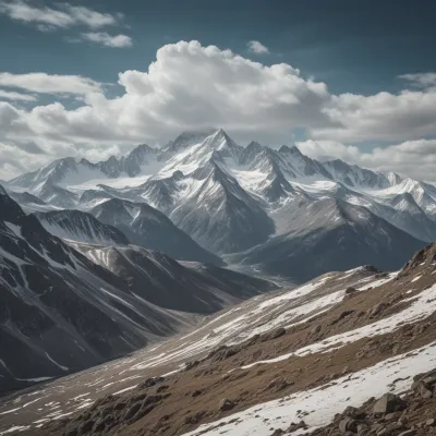 Snow-Capped Mountain Range Rocky Terrain - Landscape - AI generated image