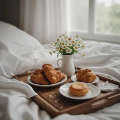Croissants and Choux Pastry Breakfast in Bed - Food - AI generated image