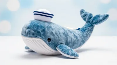 Blue Whale Plush with Sailor Hat - Plush Toys - AI generated image