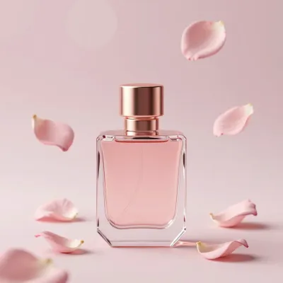 Crystal Perfume Bottle with Floating Petals - Beauty - AI generated image