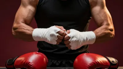 Boxer Wrapping Hands with Thick White Bandages - Sports - AI generated image