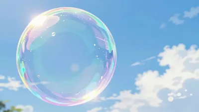 Crystal-clear Soap Bubble Floating in Blue Sky - Soap Bubbles - AI generated image