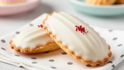 White Glazed Madeleines with Red Sprinkles - Food - AI generated image