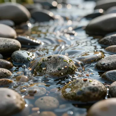 Glistening Pebbles in Dappled Stream - Nature - AI generated image