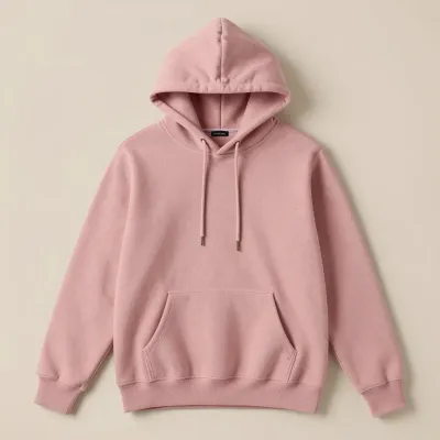 Pastel Pink Hoodie with Drawstrings - Fashion - AI generated image