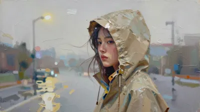 Glossy Raincoat Street Gaze - Fashion - AI generated image