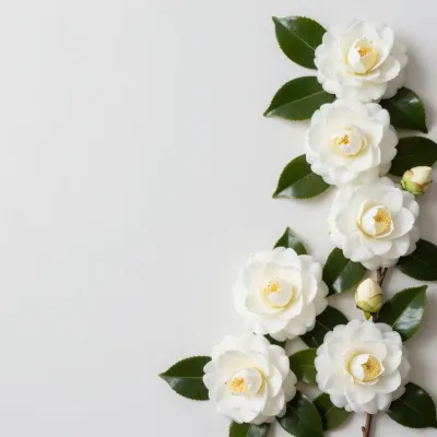White Camellia Border Soft Light - Flowers - AI generated image