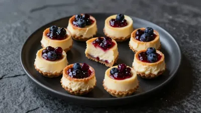 Mini Cheesecake Bites with Blueberry Sauce - Food - AI generated image