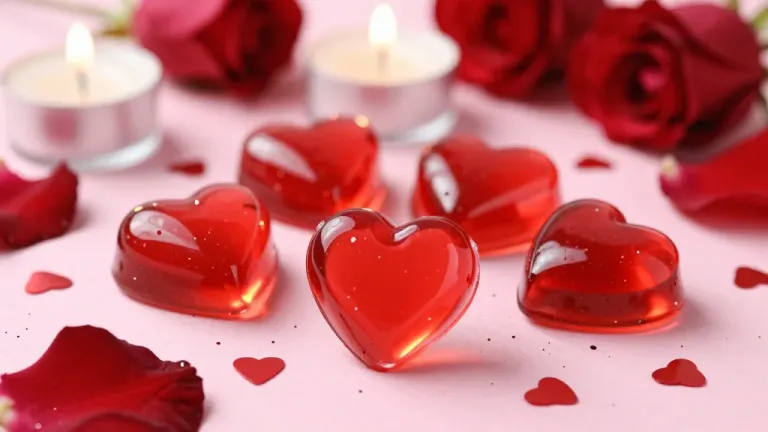 Jelly Heart Cubes with Rose Petals - Romantic - AI generated image