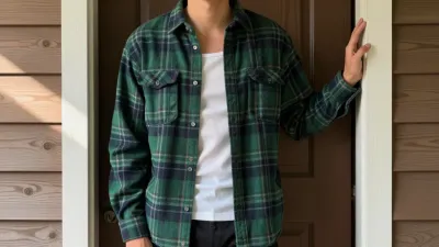 Person in Plaid Shirt on Wooden Porch - People - AI generated image