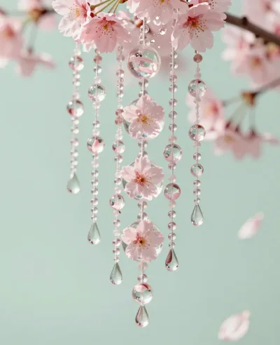 Cherry Blossoms with Crystal Orbs Cascade - Flowers - AI generated image