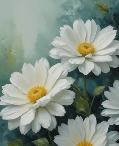 White Daisies with Impasto Texture - Flowers - AI generated image