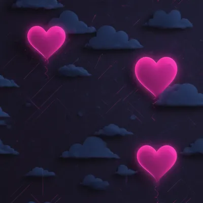 Glowing Pink Hearts Floating in Dark Sky - Abstract - AI generated image