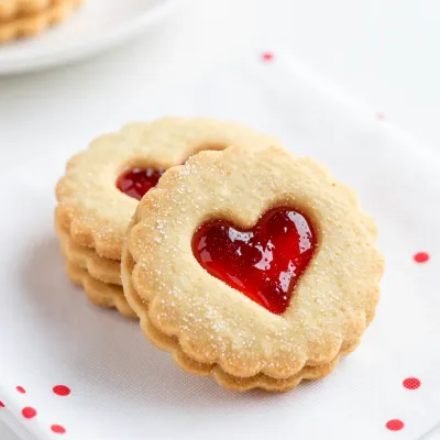 Heart-Shaped Linzer Cookies with Jam Filling - Bakery - AI generated image