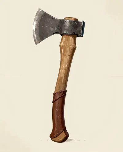 Antler-Grip Axe Standing Upright - Weapon - AI generated image