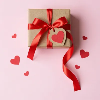Ribbon-Wrapped Gift Box with Heart Tag - Gift - AI generated image